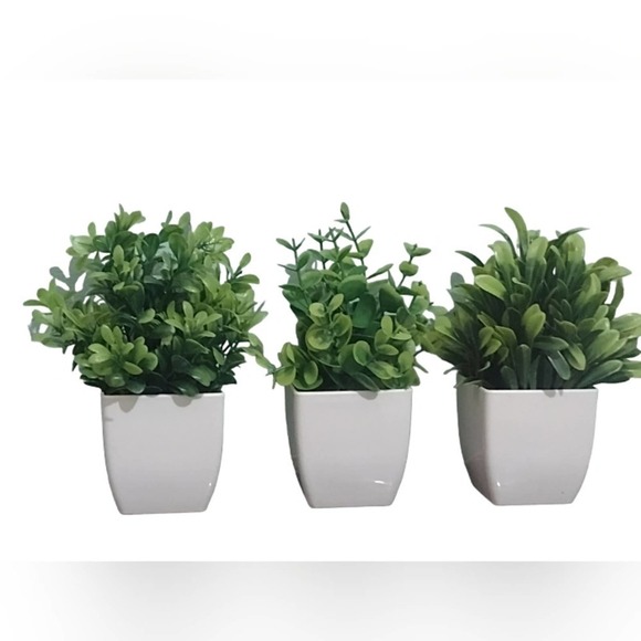 3 Artificial Plant Set Shelf Plants NEW Fake Plants White Planters SET - Picture 14 of 14
